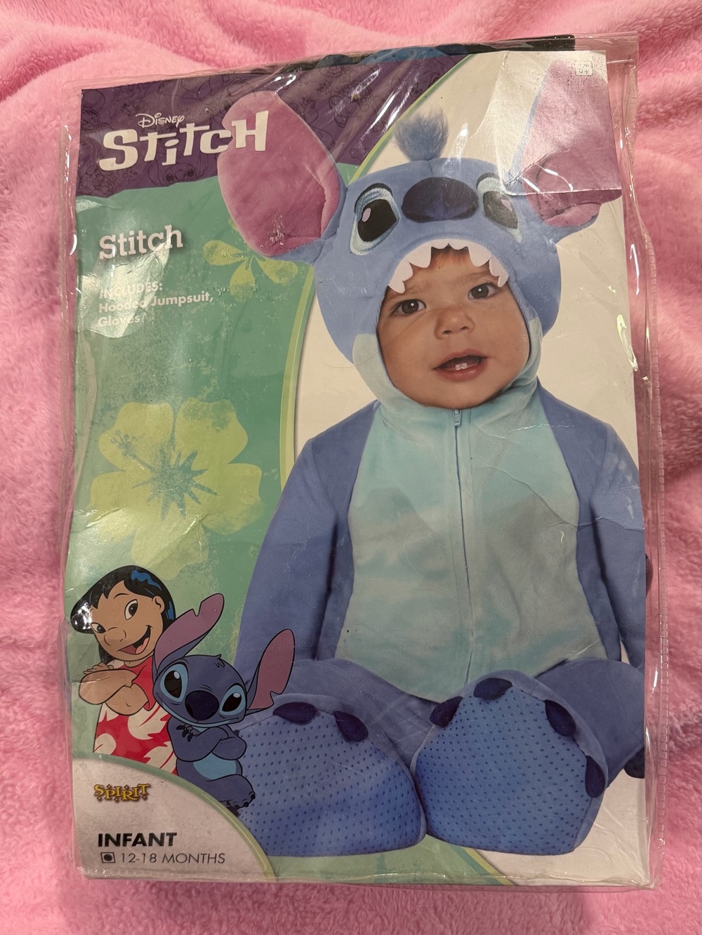 Spirit Disney Stitch Infant Hooded Footed Jumpsuit - Light Blue with Pink Ears